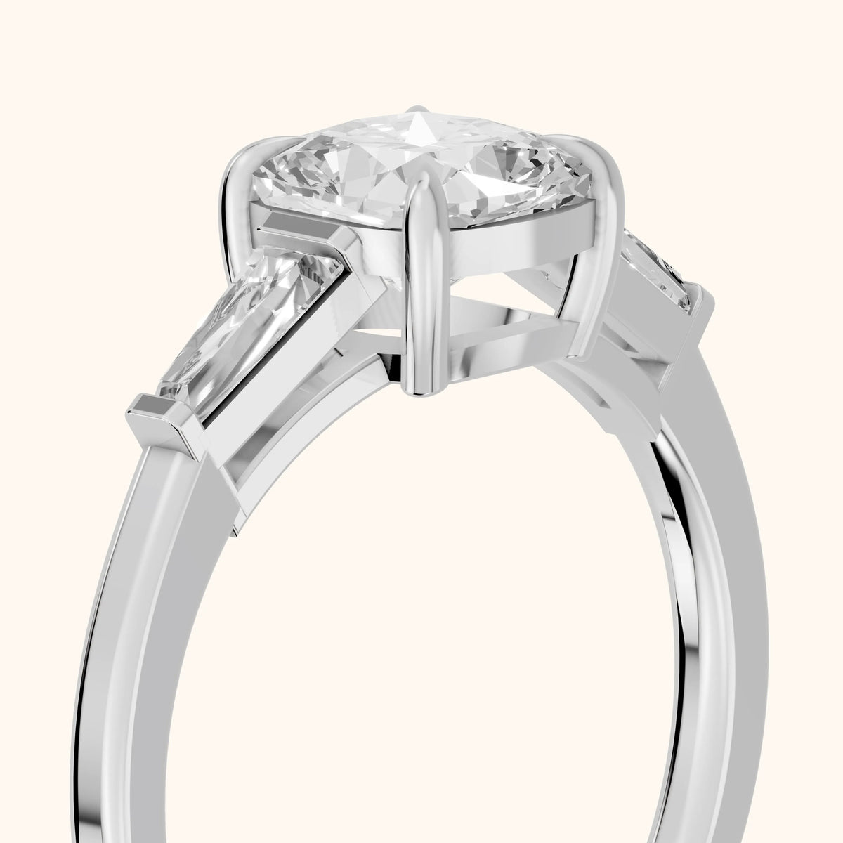 Winnie Three-Stone Cushion Diamond Engagement Ring in Platinum - slant-view.webp