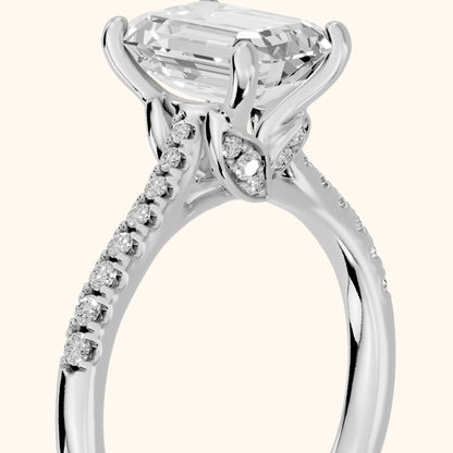 Moab Petal Pavé Emerald Diamond Engagement Ring in Platinum - slant-view.webp