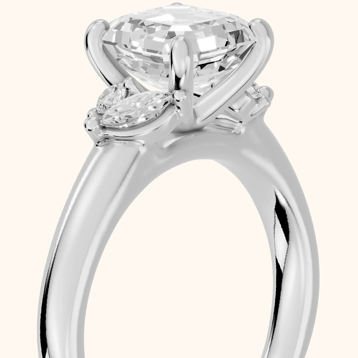 Napa Leaf Cluster Asscher Diamond Engagement Ring in Platinum - slant-view.webp