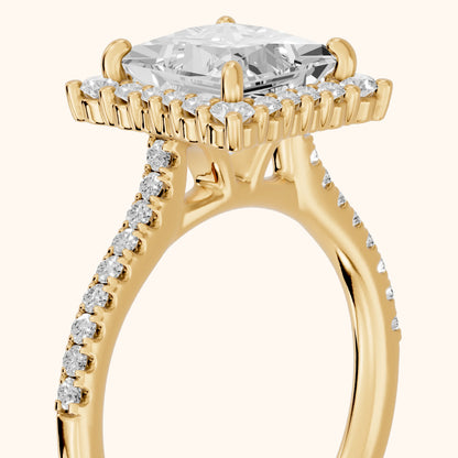 Ocala Halo Pavé Princess Diamond Engagement Ring in Yellow Gold - slant-view.webp
