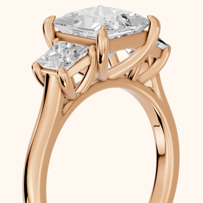 Sienna Three-Stone Princess Diamond Ring in Rose Gold - slant-view.webp