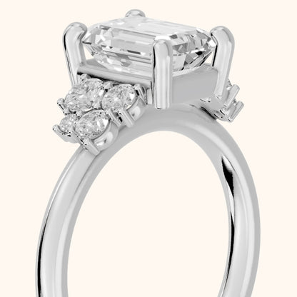 Hannah Cluster Emerald Diamond Engagement Ring in Platinum - slant-view.webp