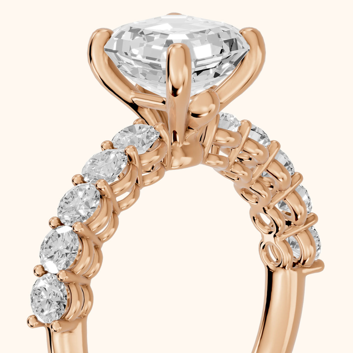 Sterling Statement Pavé Asscher Diamond Engagement Ring in Rose Gold - slant-view.webp