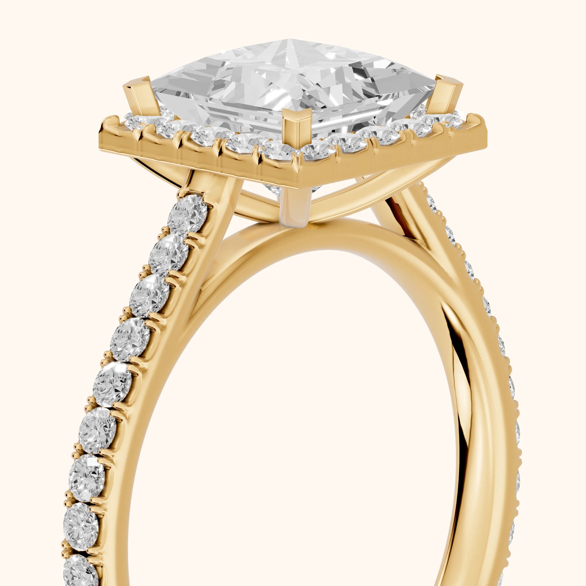 Willa Halo Micropavé Princess Diamond Engagement Ring in Yellow Gold - slant-view.webp