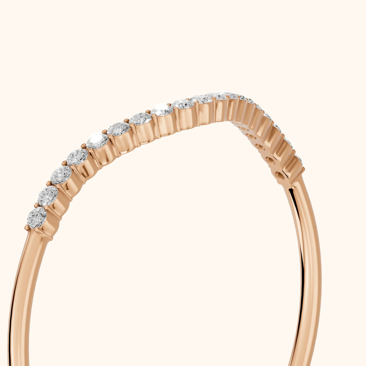 Ambra Curved Pavé Round Diamond Stackable Ring in Rose Gold - slant-view