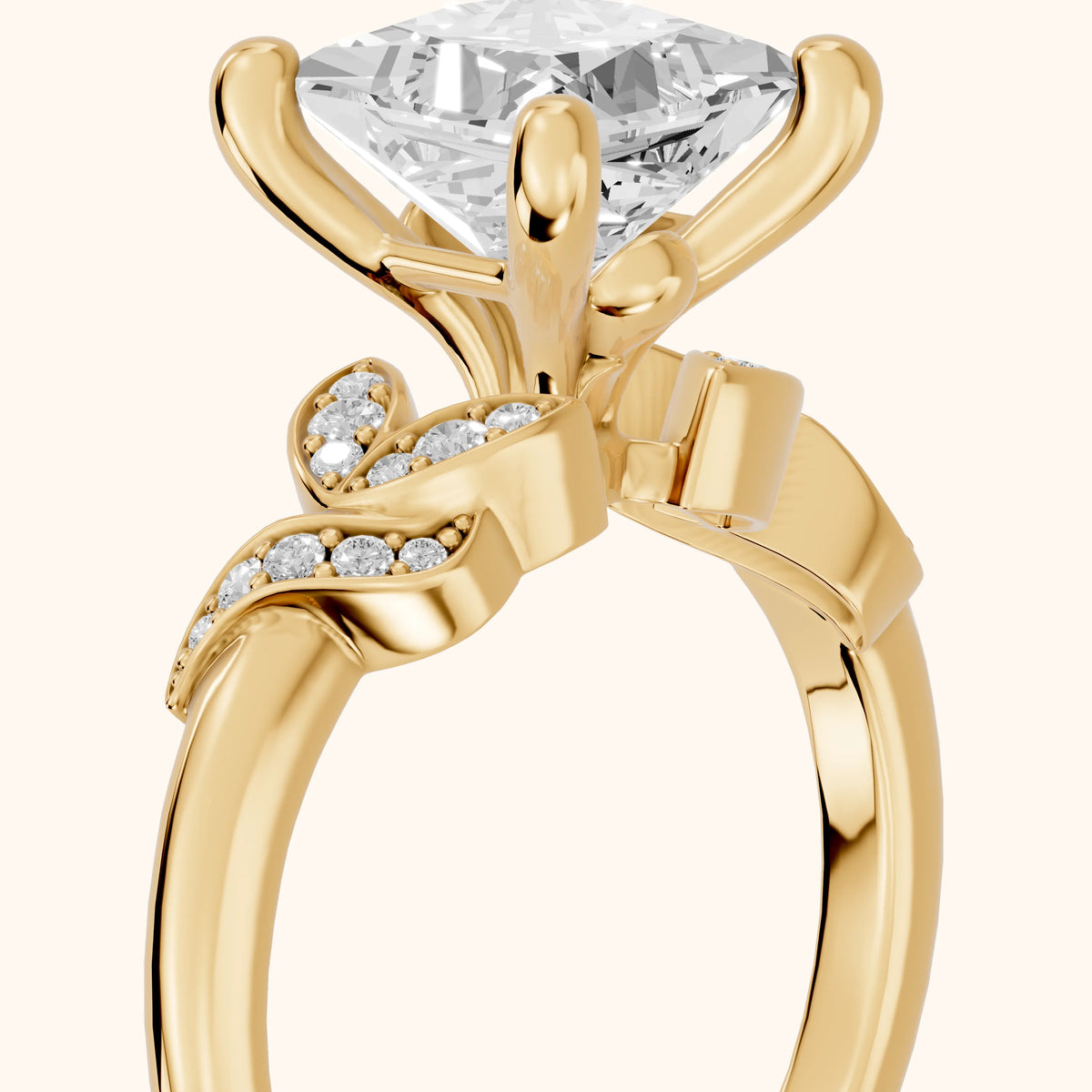 Megan Leaf Pavé Princess Diamond Engagement Ring in Yellow Gold - slant-view.webp