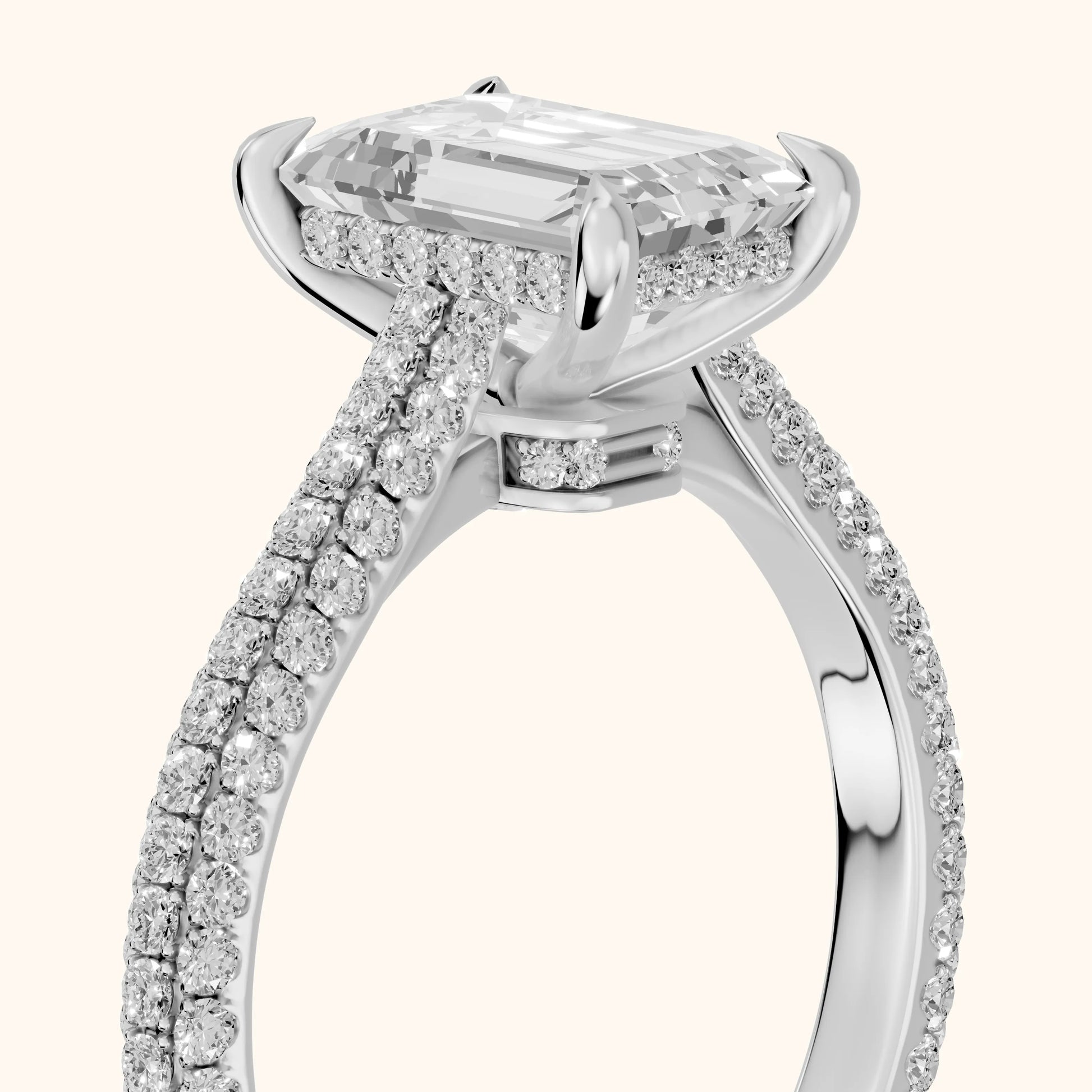 Della Hidden Halo Pavé Emerald Diamond Engagement Ring in Silver - slant-view.webp