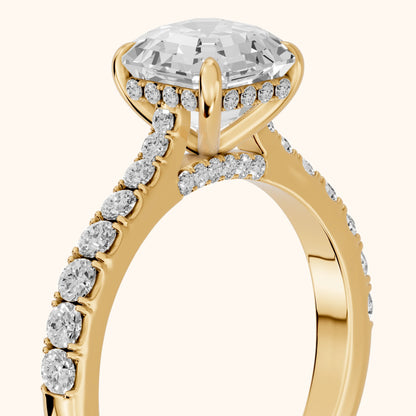 Gia Hidden Halo Pavé Asscher Diamond Ring in Yellow Gold - slant-view.webp