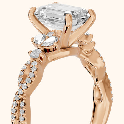Neva Infinity Twist Emerald Diamond Engagement Ring in Rose Gold - slant-view.webp