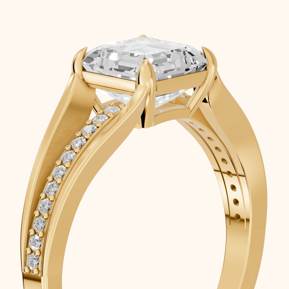 Lucinda Split Shank Asscher Diamond Engagement Ring in Yellow Gold - slant-view.webp