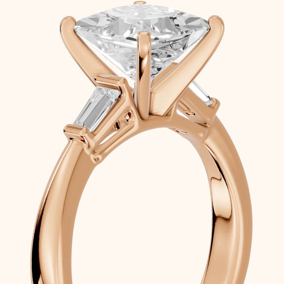 Jacinta Baguette Three-Stone Princess Diamond Engagement Ring in Rose Gold - slant-view.webp
