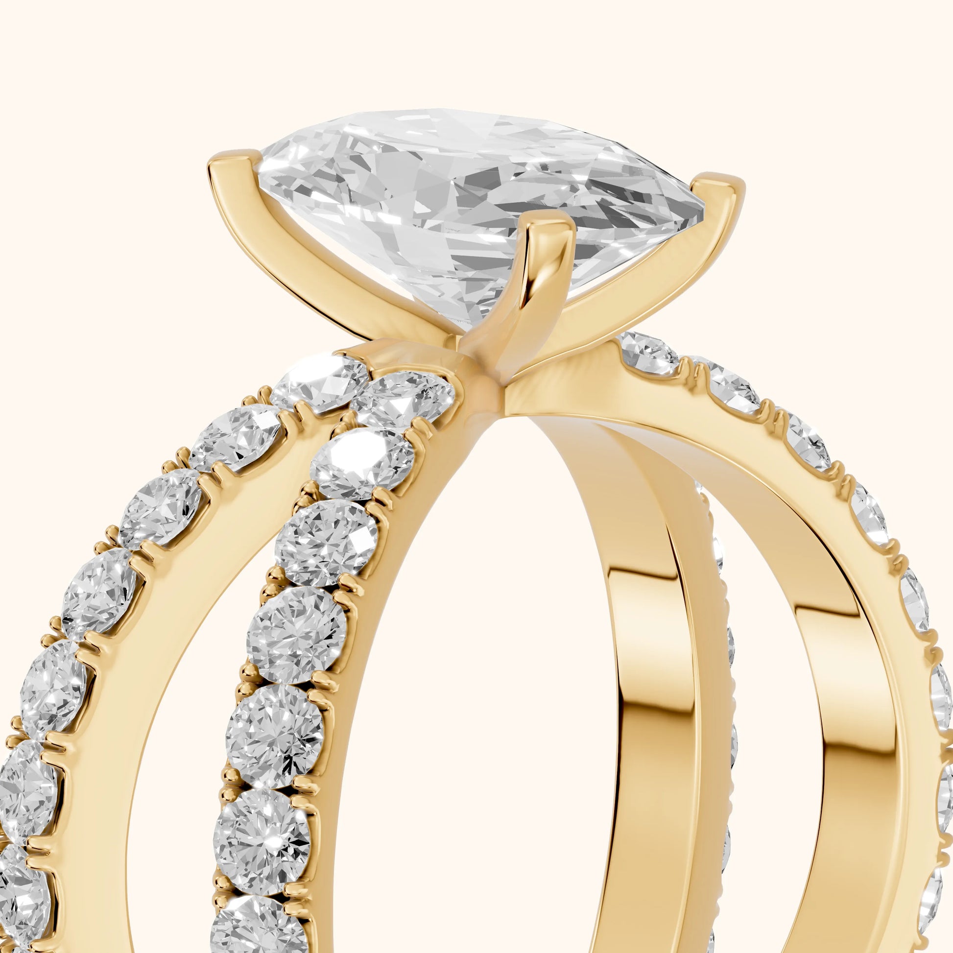 Lior Criss Cross Pavé Oval Diamond Engagement Ring in Yellow Gold - slant-view.webp