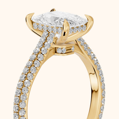 Elisa Hidden Halo Pavé Radiant Diamond Engagement Ring in Yellow Gold - slant-view.webp