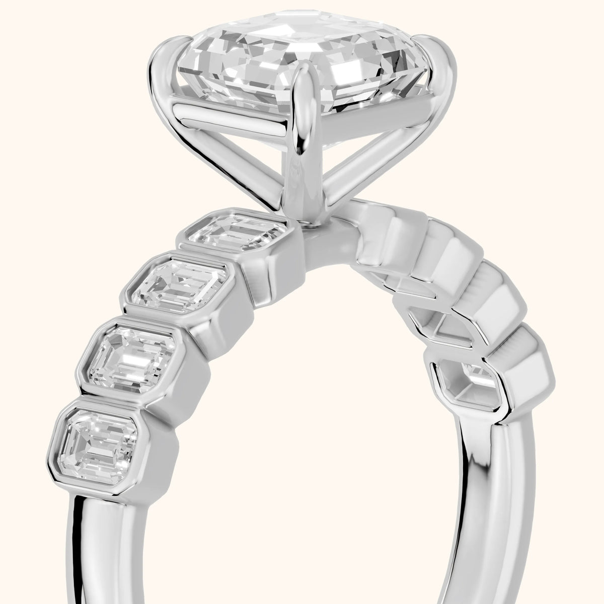 Newport Step-Cut Bezel Asscher Diamond Engagement Ring in Platinum - slant-view.webp