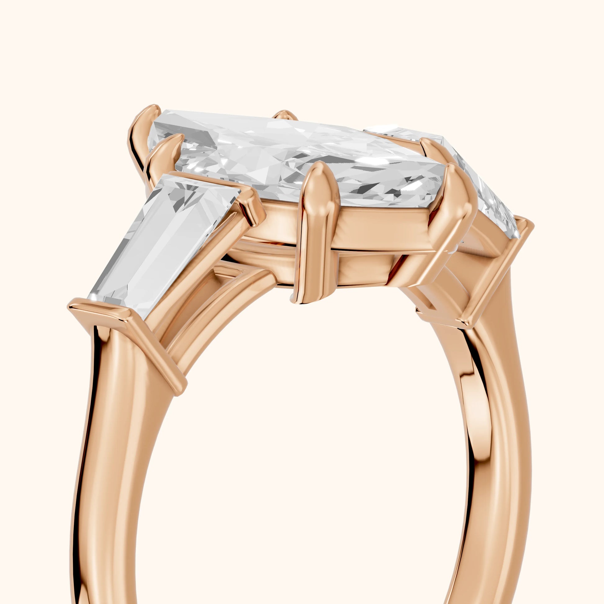 Layla Tapered Baguette Marquise Diamond Ring in Rose Gold - slant-view.webp