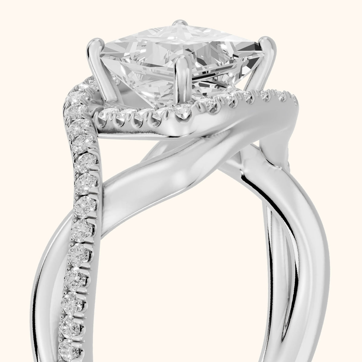 Dover Twist Halo Princess Diamond Engagement Ring in Silver - slant-view.webp