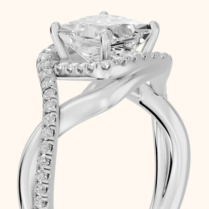 Dover Twist Halo Princess Diamond Engagement Ring in Silver - slant-view.webp