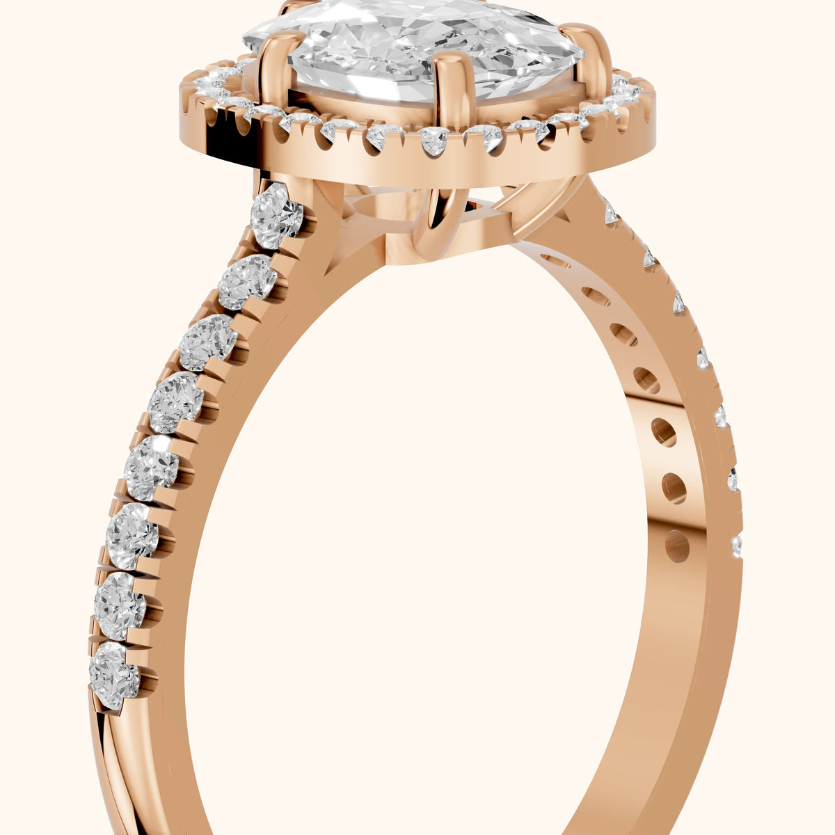 Mabel Halo French Pavé Cushion Diamond Engagement Ring in Rose Gold - slant-view.webp
