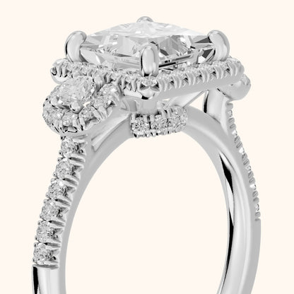 Denver Three-Stone Halo Princess Diamond Engagement Ring in Platinum - slant-view.webp