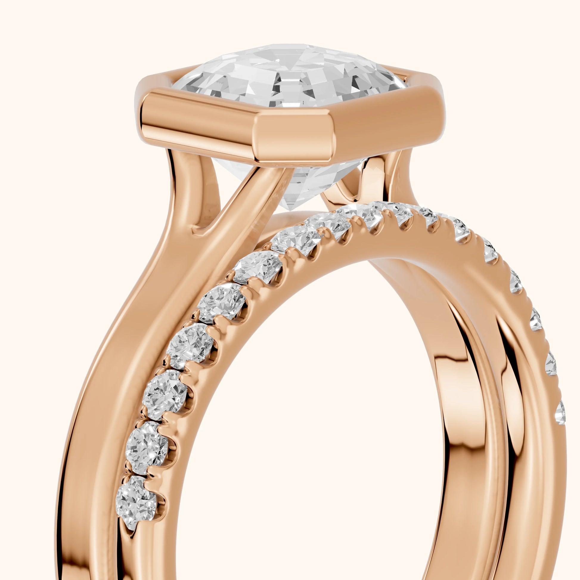 Ayla Bezel Bypass Asscher Diamond Ring in Rose Gold - slant-view.webp