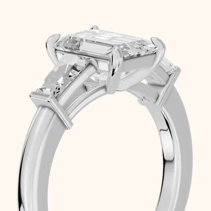 Zelda Tapered Baguette Emerald Diamond Engagement Ring in Silver - slant-view.webp