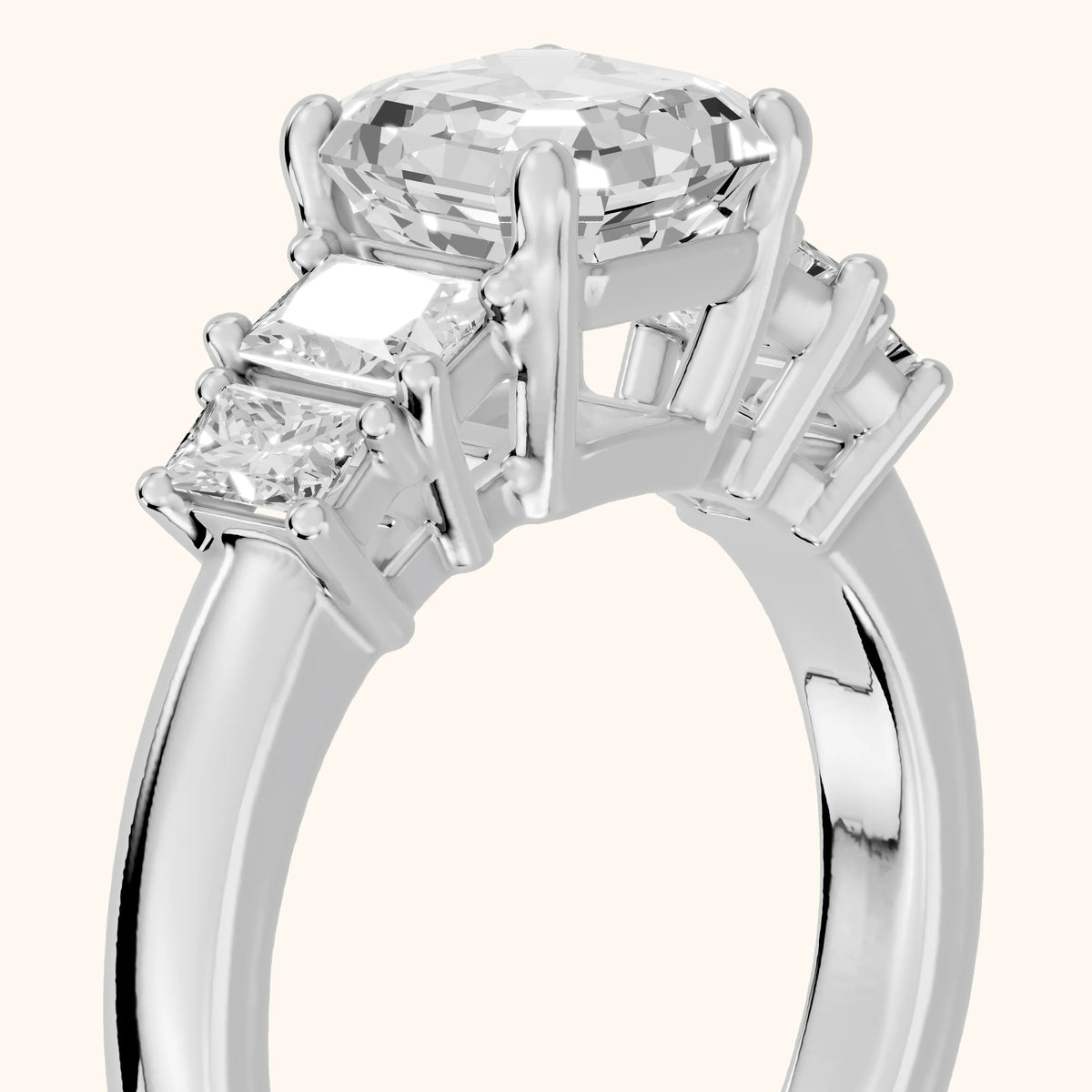 Desiree Graduated Five-Stone Asscher Diamond Engagement Ring in Platinum - slant-view.webp