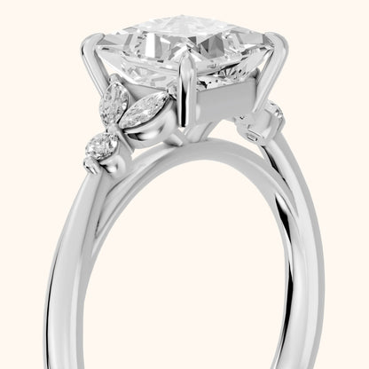 Eve Leaf Cluster Princess Diamond Engagement Ring in Platinum - slant-view.webp
