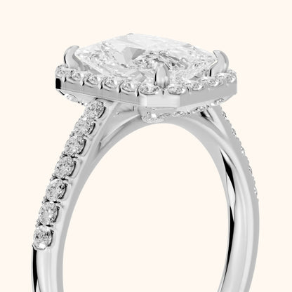 Alma Halo Pavé Radiant Diamond Engagement Ring in White Gold - slant-view.webp