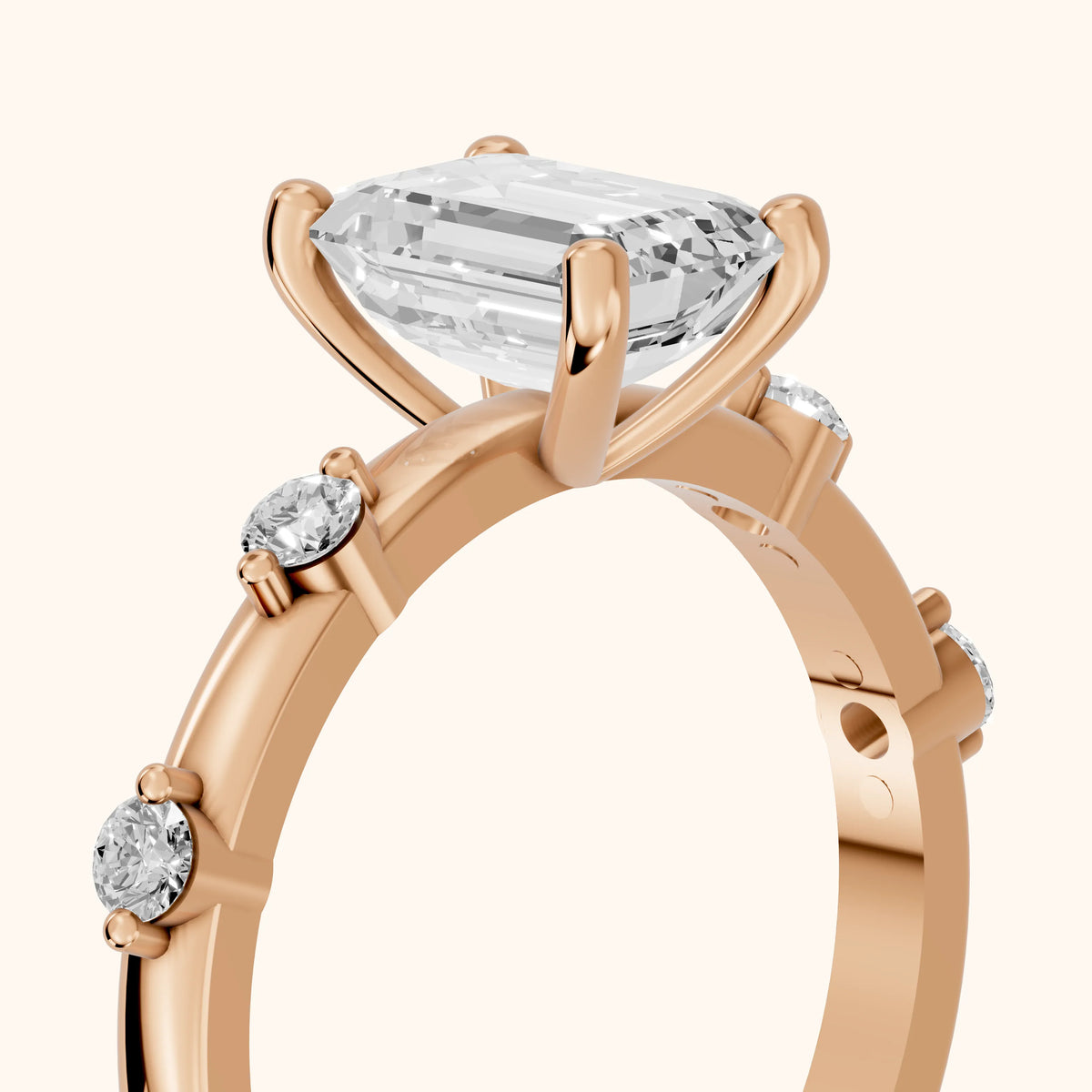 Elena Radiance Solitaire Emerald Diamond Engagement Ring in Rose Gold - slant-view.webp