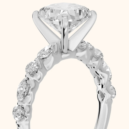 Lidia Leaf Garland Cushion Diamond Engagement Ring in Platinum - slant-view.webp