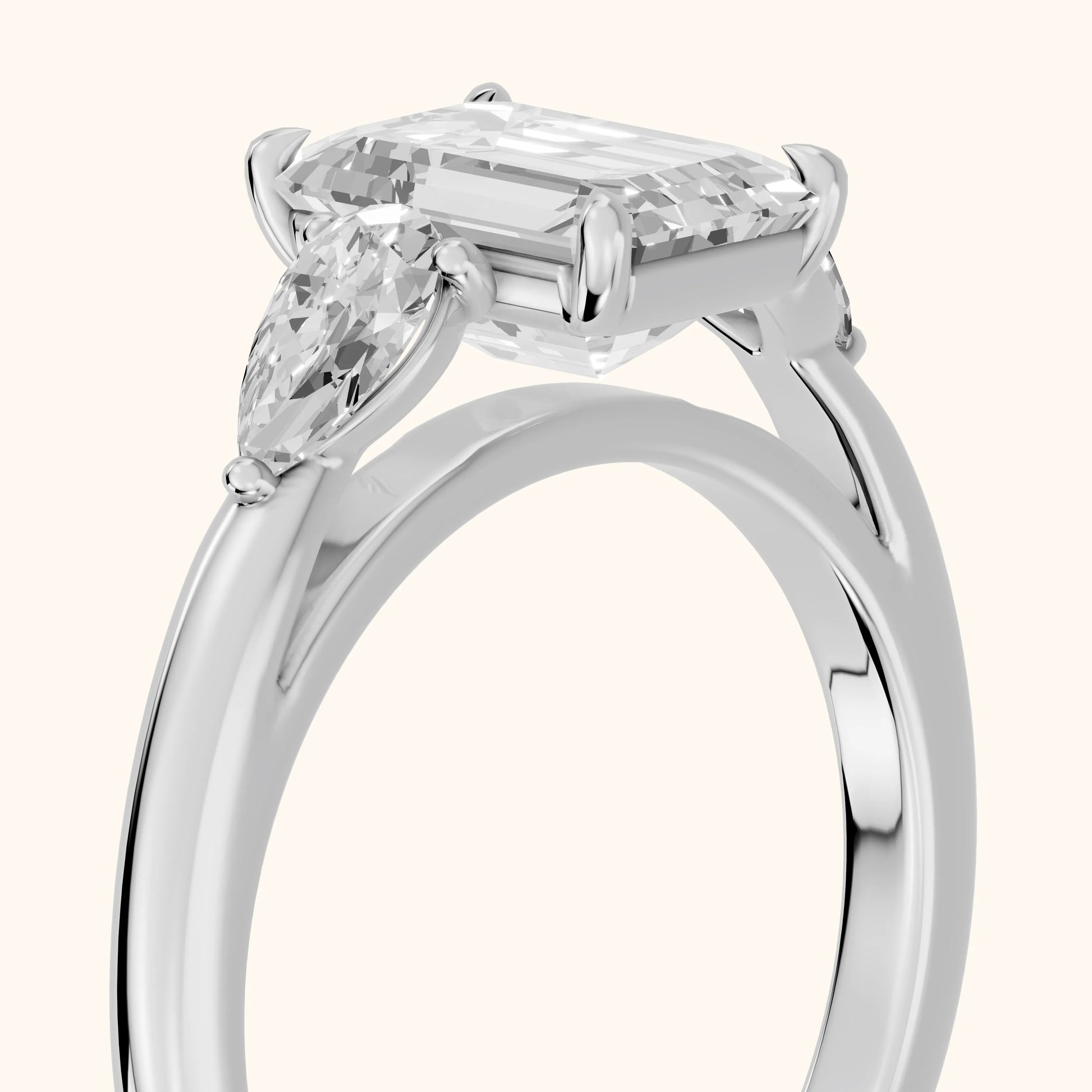 Phoebe Three-Stone Emerald Diamond Ring in Silver - slant-view.webp