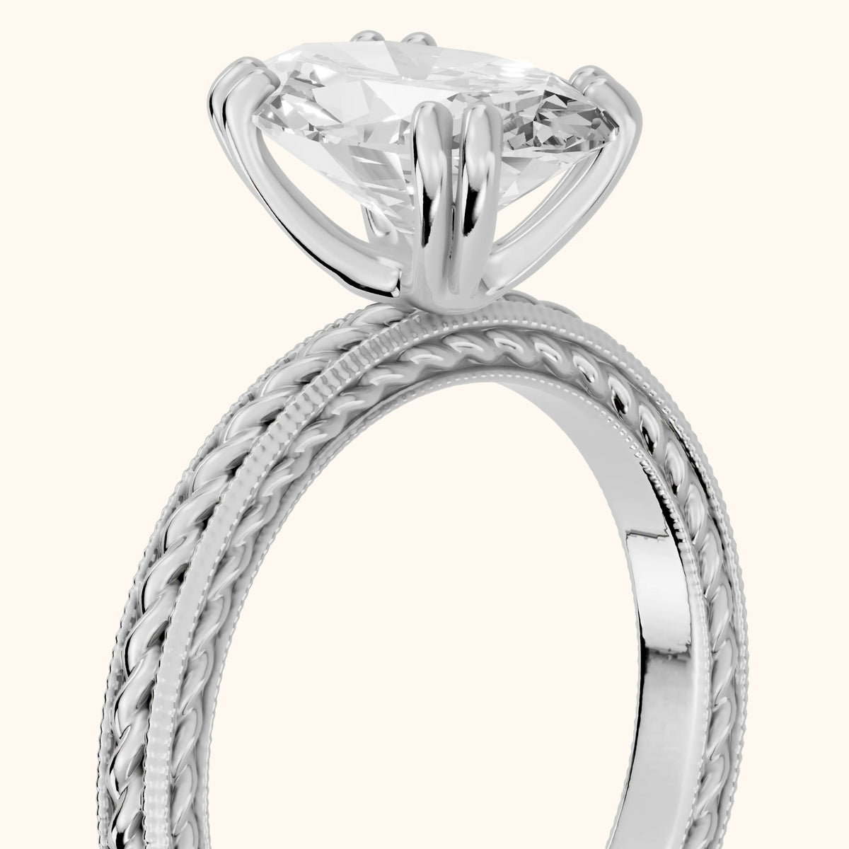 Lacey Rope Solitaire Oval Diamond Engagement Ring in Platinum - slant-view.webp