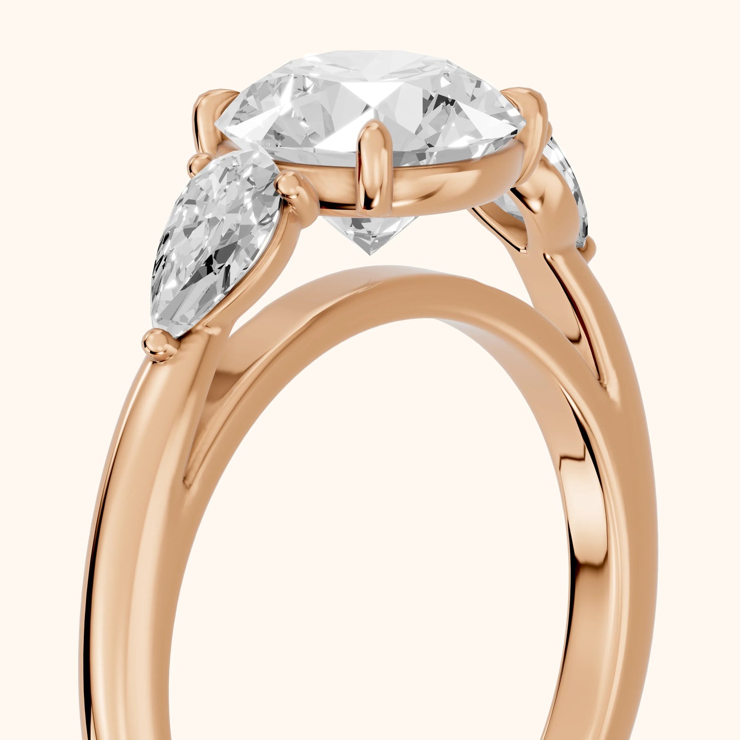 Phoebe Three-Stone Round Diamond Ring in Rose Gold - slant-view.webp