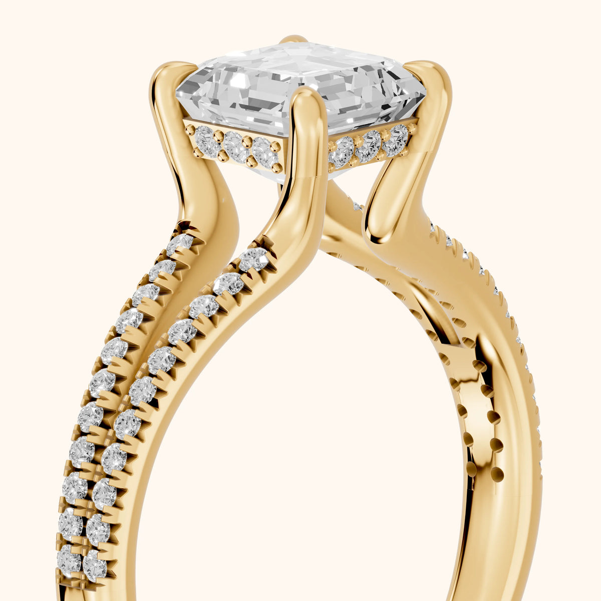 Eternal Embrace Solitaire Asscher Diamond Engagement Ring in Yellow Gold - slant-view.webp