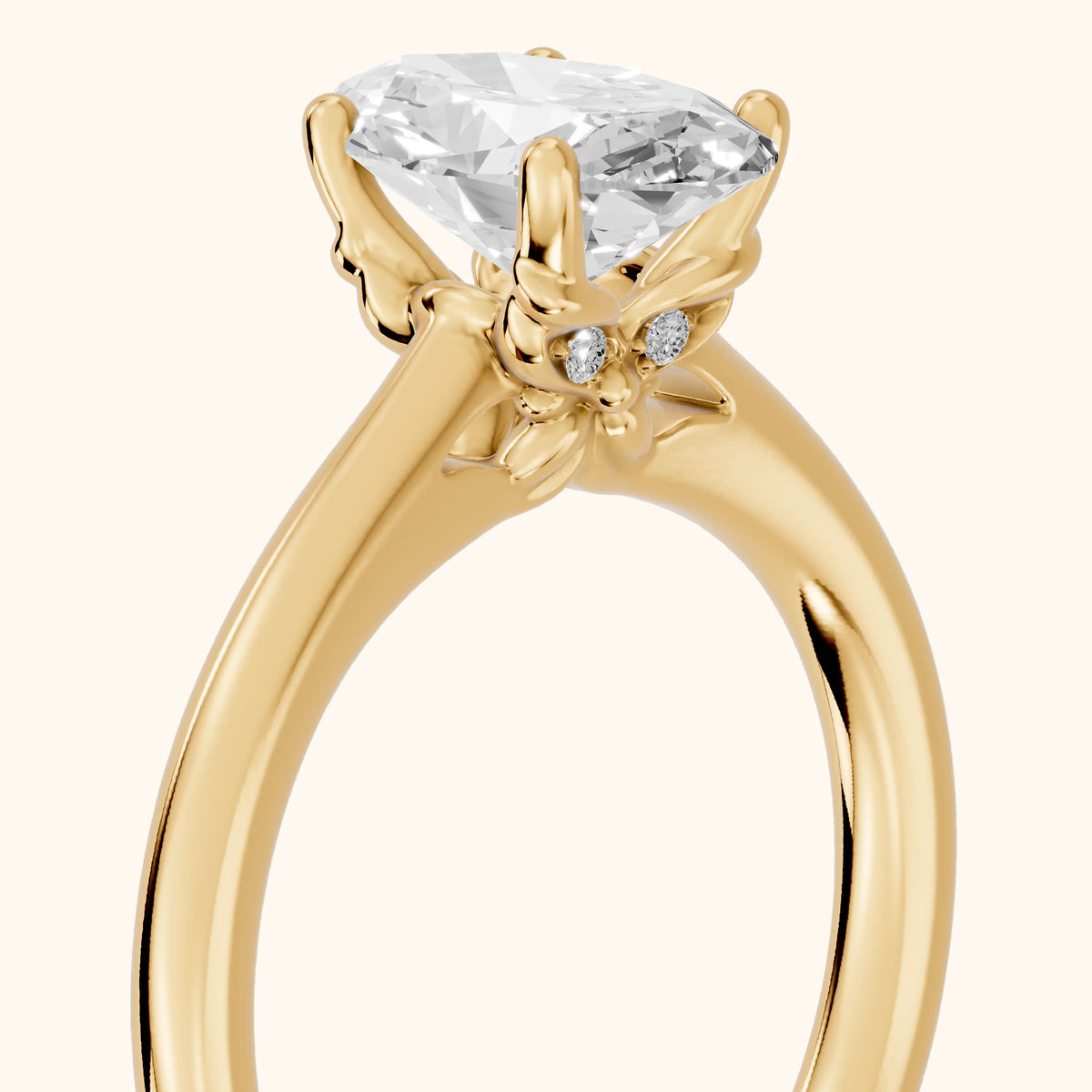 Benita Leaf Oval Diamond Engagement Ring in Yellow Gold - slant-view.webp