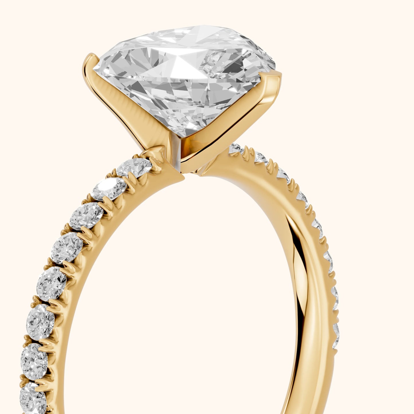 Juna French Pavé Solitaire Heart Diamond Engagement Ring in Yellow Gold - slant-view.webp