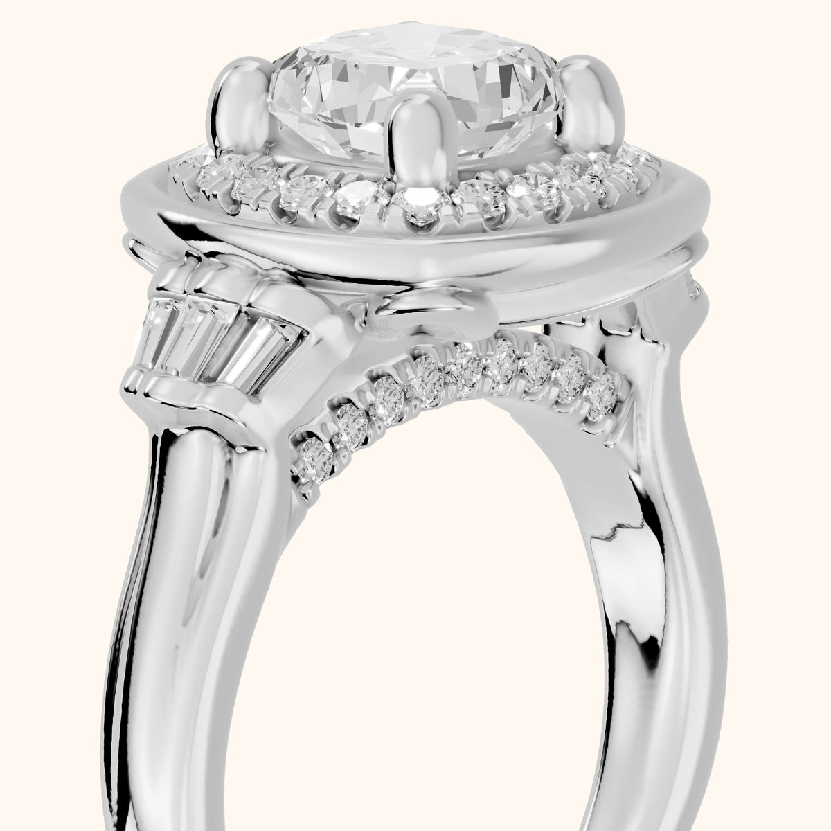 Milan Deco Halo Cushion Diamond Engagement Ring in Silver - slant-view.webp