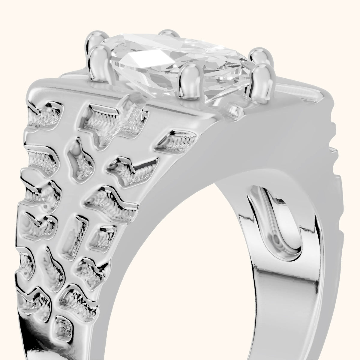 Erie Hammered Solitaire Marquise Diamond Engagement Ring in White Gold - slant-view.webp