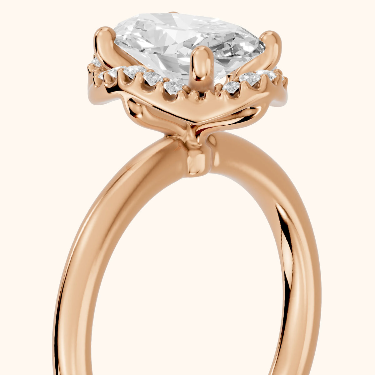Elgin Halo Micropavé Oval Diamond Engagement Ring in Rose Gold - slant-view.webp