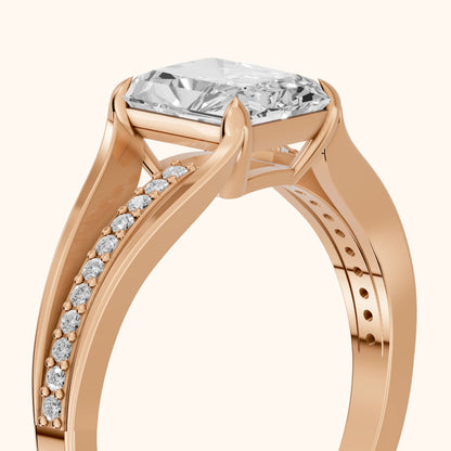 Lucinda Split Shank Radiant Diamond Engagement Ring in Rose Gold - slant-view.webp