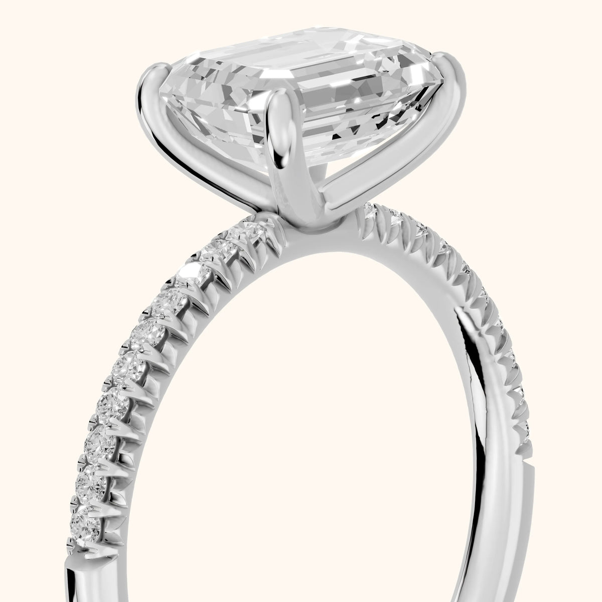 Sandy East-West Pavé Emerald Diamond Engagement Ring in Silver - slant-view.webp