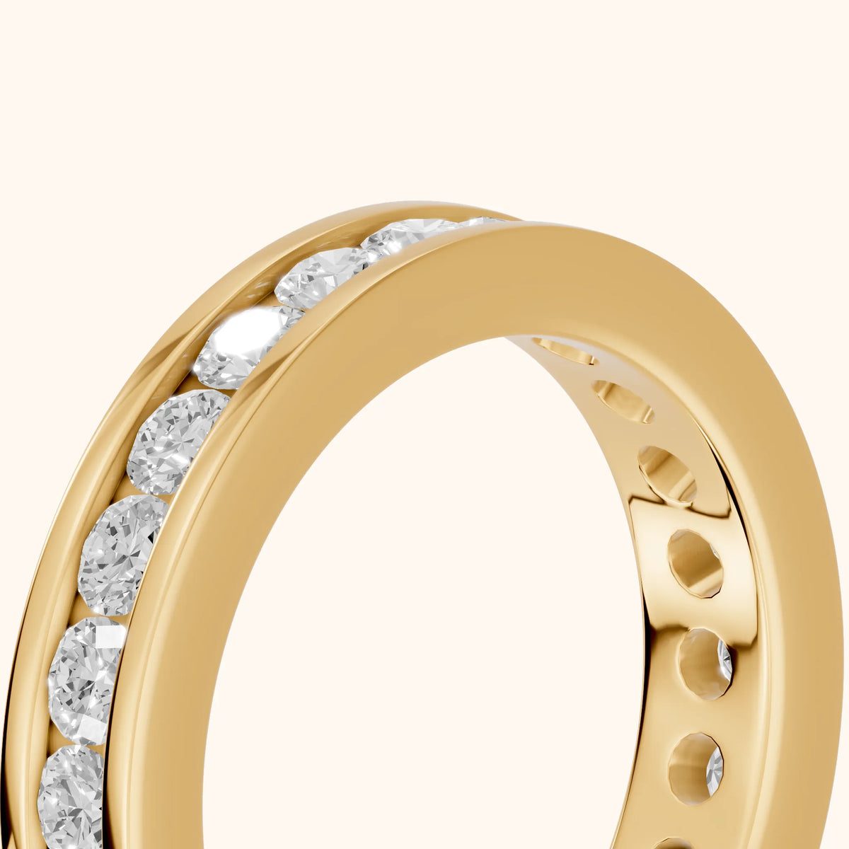 Ayana Channel Set Round Diamond Eternity Band in Yellow Gold - slant-view