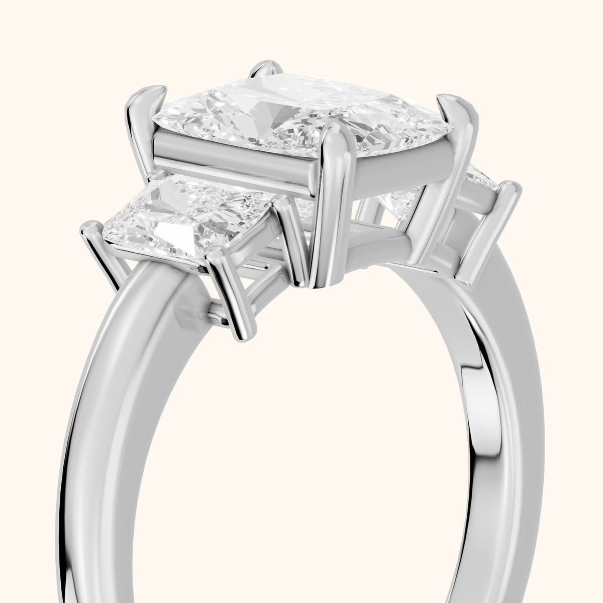 Zoe Three-Stone Radiant Diamond Engagement Ring in White Gold - slant-view.webp