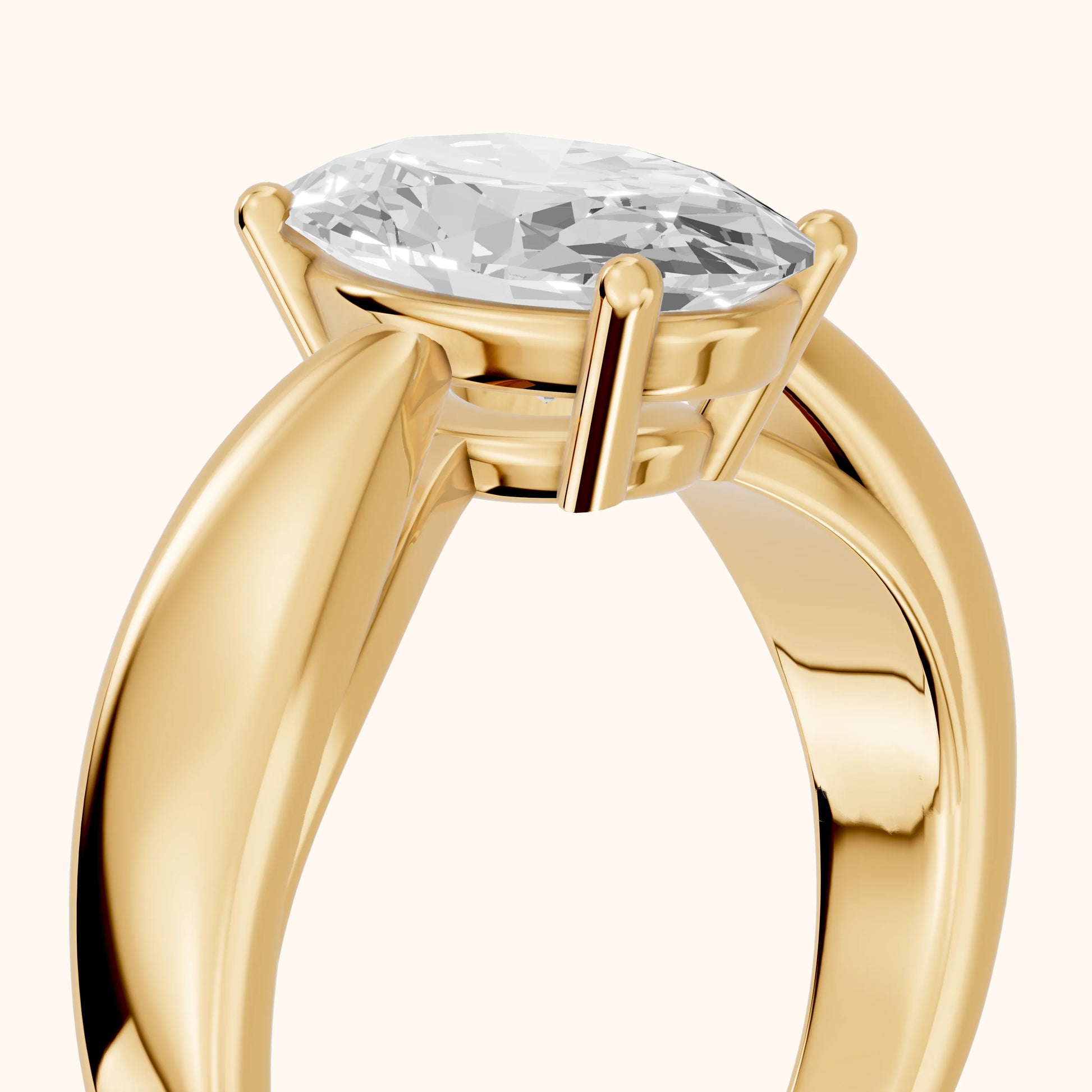 Talia Solitaire Twist Oval Diamond Engagement Ring in Yellow Gold - slant-view.webp