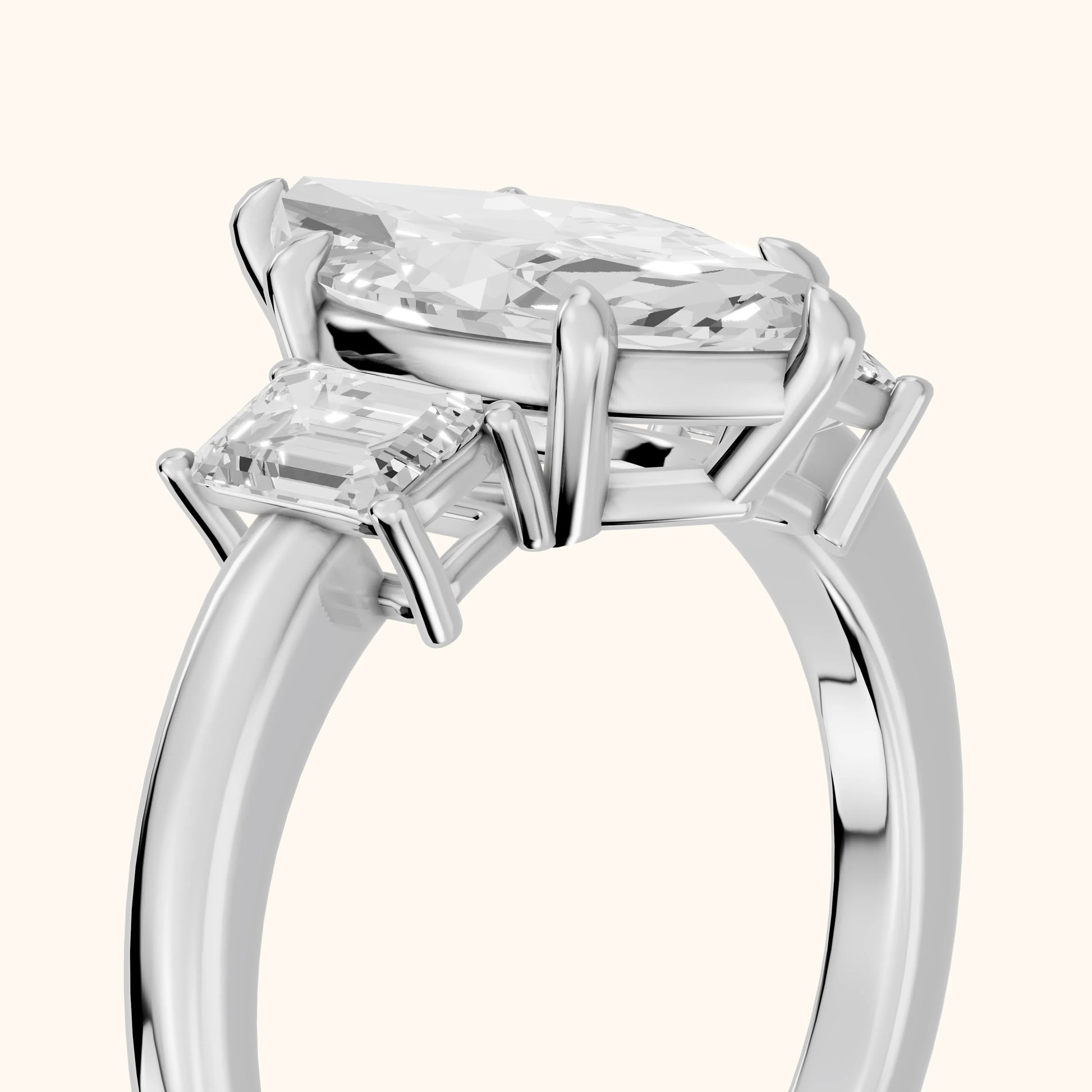 Zoe Three-Stone Marquise Diamond Ring in Platinum - slant-view.webp