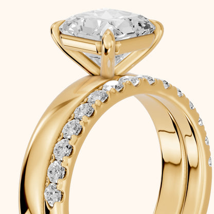 Veda Split Shank Pavé Radiant Diamond Engagement Ring in Yellow Gold - slant-view.webp