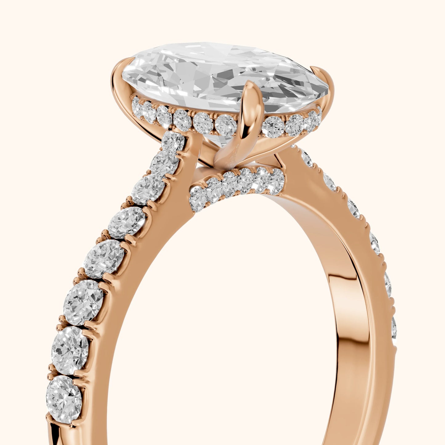 Gia Hidden Halo Pavé Oval Diamond Ring in Rose Gold - slant-view.webp