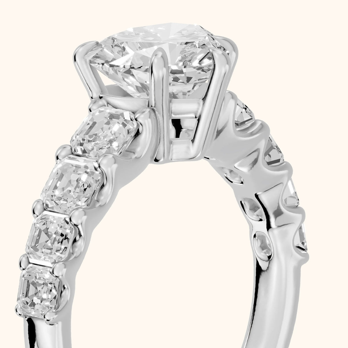 Sonja Graduated Pavé Heart Diamond Engagement Ring in Silver - slant-view.webp