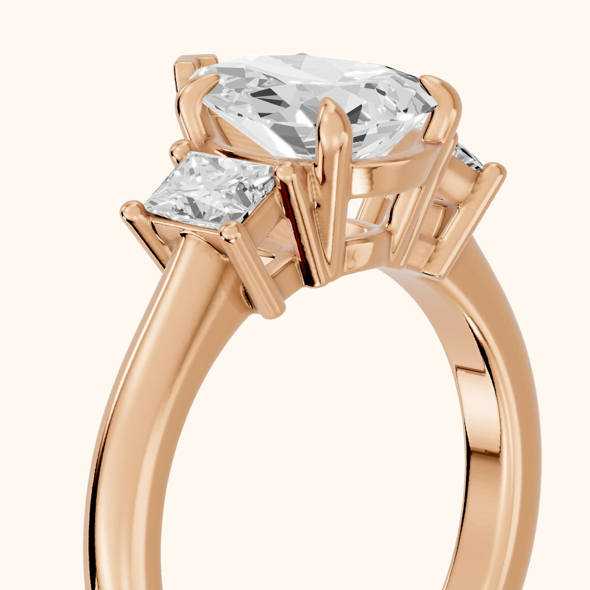 Cosette Statement Three-Stone Pear Diamond Engagement Ring in Rose Gold - slant-view.webp