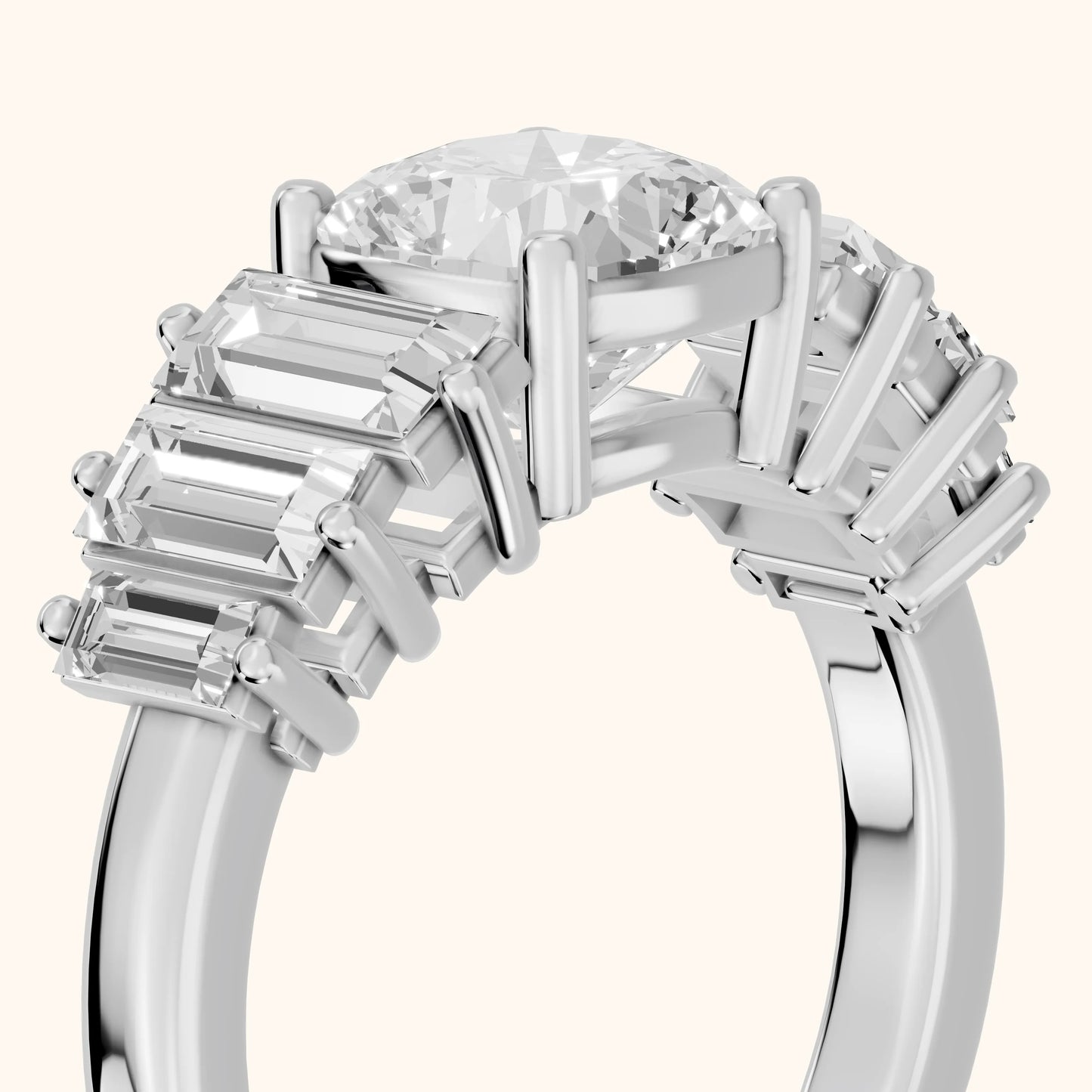 Mara Sidestone Baguette Accent Cushion Diamond Engagement Ring in Silver - slant-view.webp